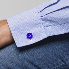 Alex Jona Sterling Silver Blue Enamel Freemasons' 'Square and Compass'Cufflinks