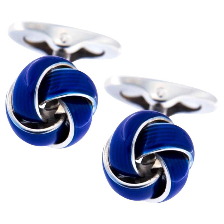 Alex Jona Sterling Silver Blue Enamel Knot Cufflinks For Sale