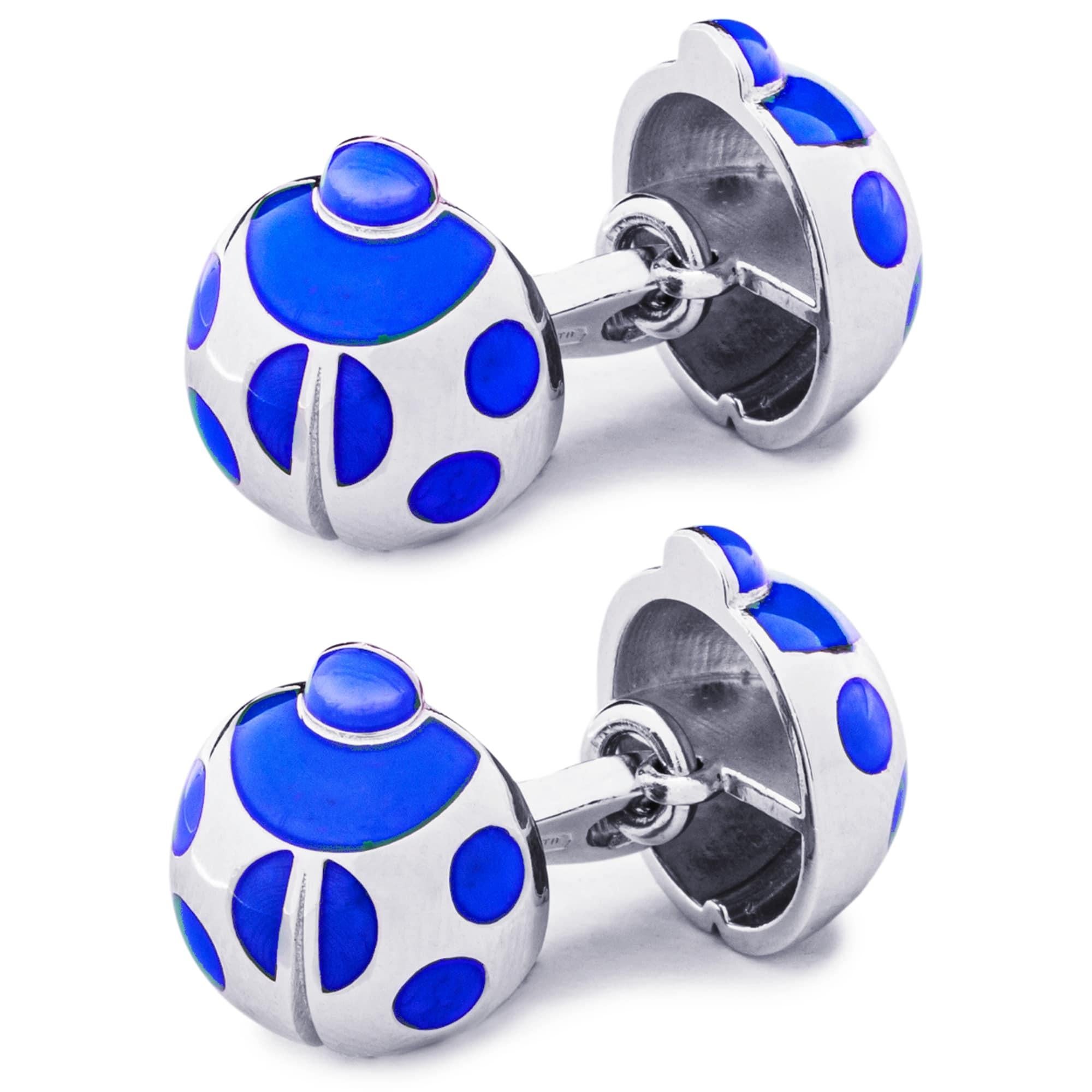 Alex Jona Sterling Silver Blue Enamel Ladybug Cufflinks In New Condition For Sale In Torino, IT