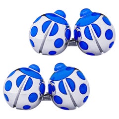 Alex Jona Sterling Silver Blue Enamel Ladybug Cufflinks