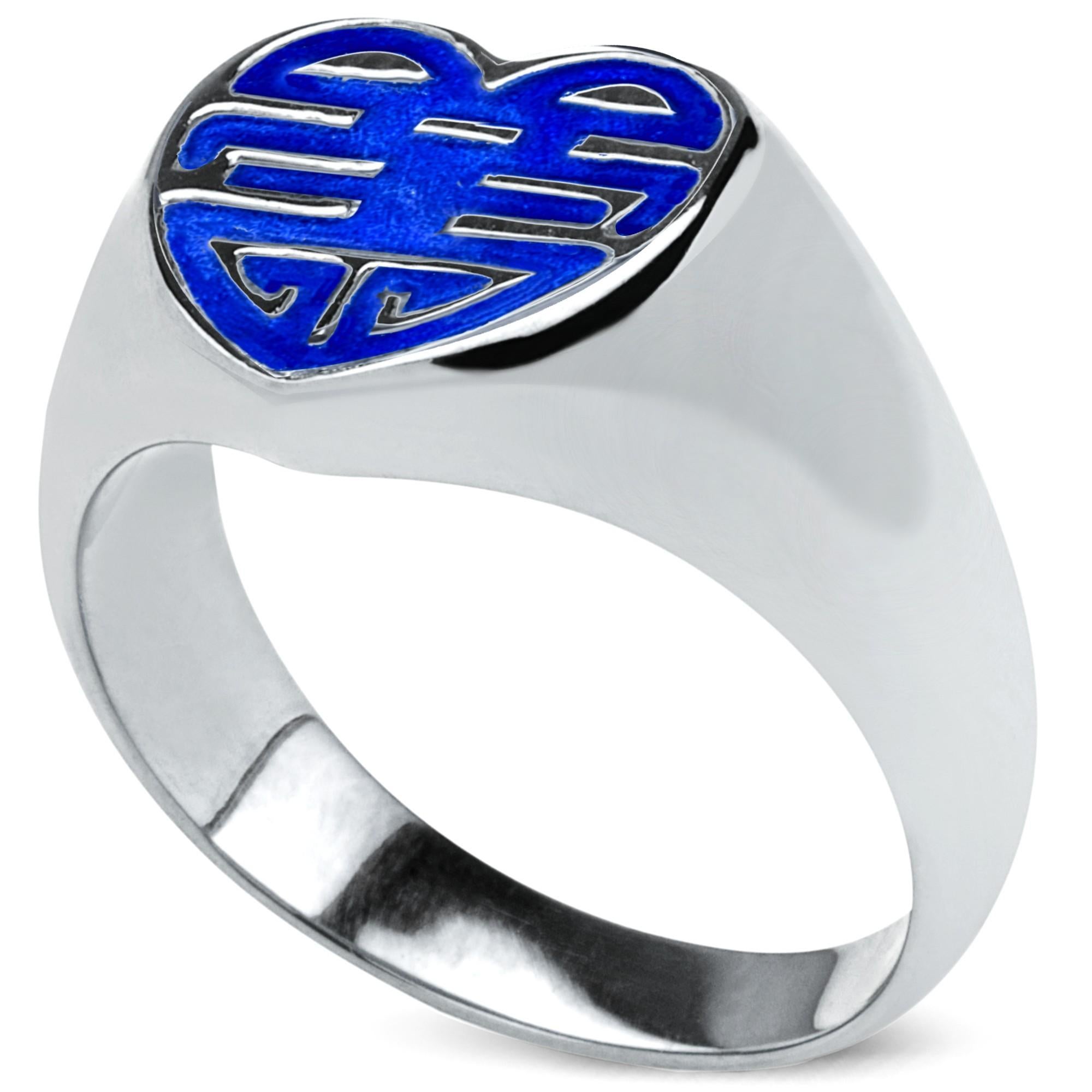 Alex Jona, in argento sterling, smalto blu, anello con cuore a forma di vita lunga e felice In condizioni Nuovo in vendita a Torino, Piedmont