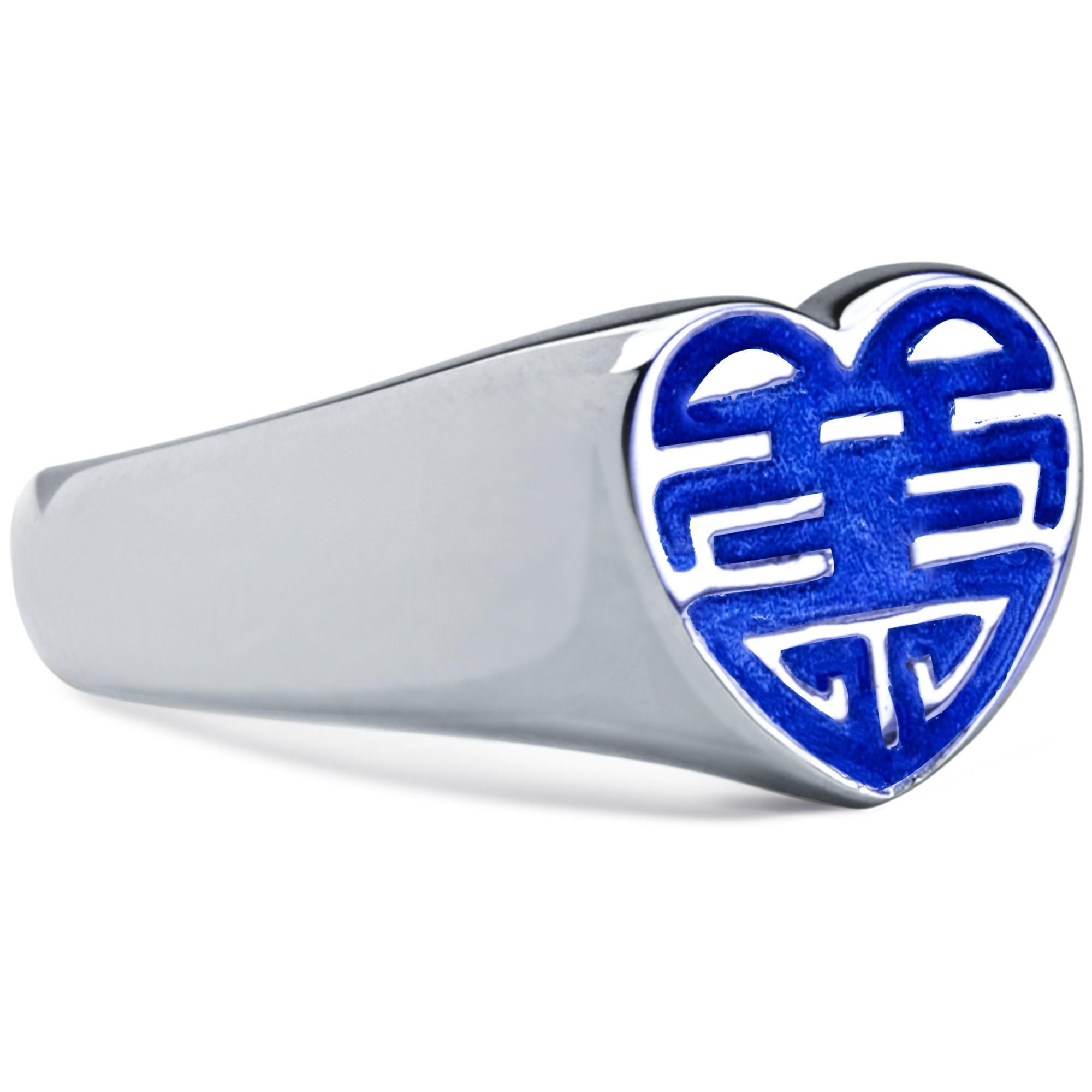 da uomo o donna Alex Jona, in argento sterling, smalto blu, anello con cuore a forma di vita lunga e felice in vendita