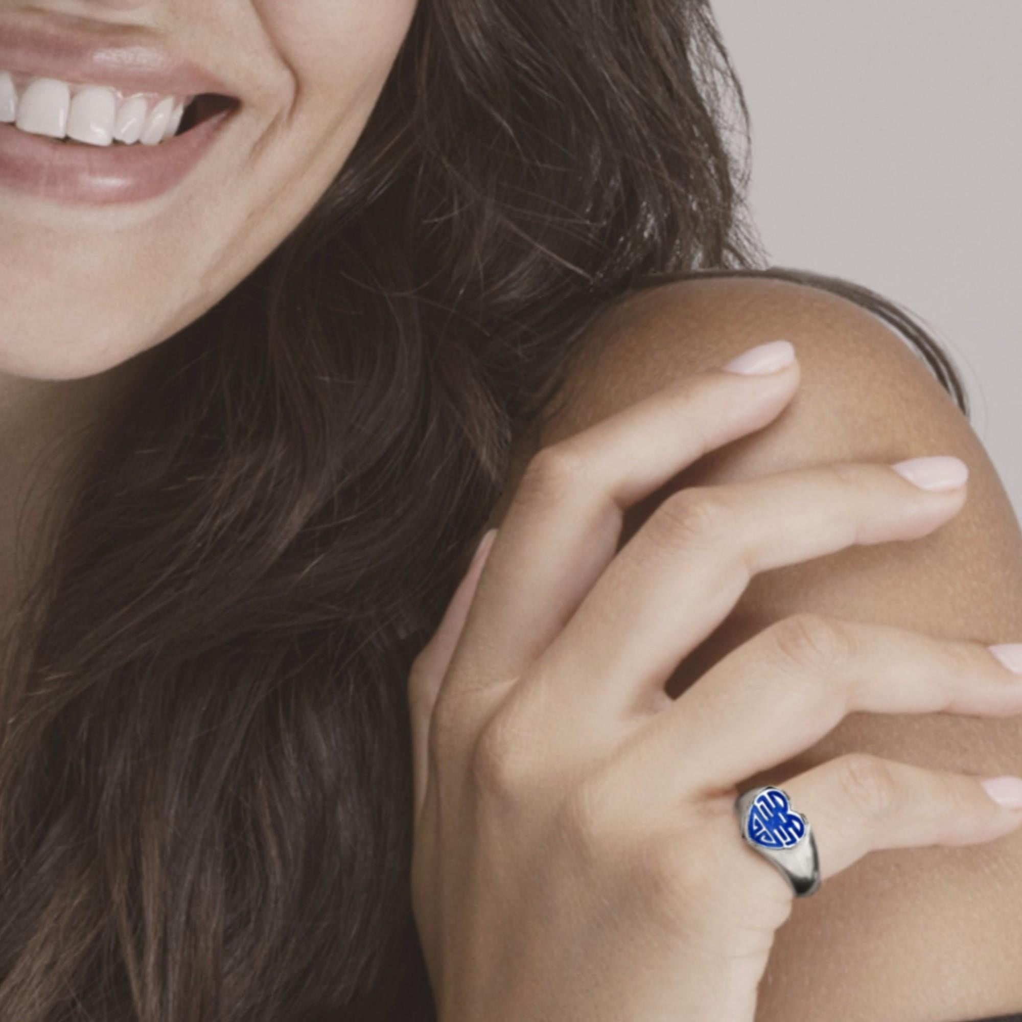 Alex Jona, in argento sterling, smalto blu, anello con cuore a forma di vita lunga e felice in vendita 1