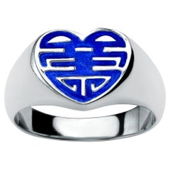 Alex Jona, in argento sterling, smalto blu, anello con cuore a forma di vita lunga e felice