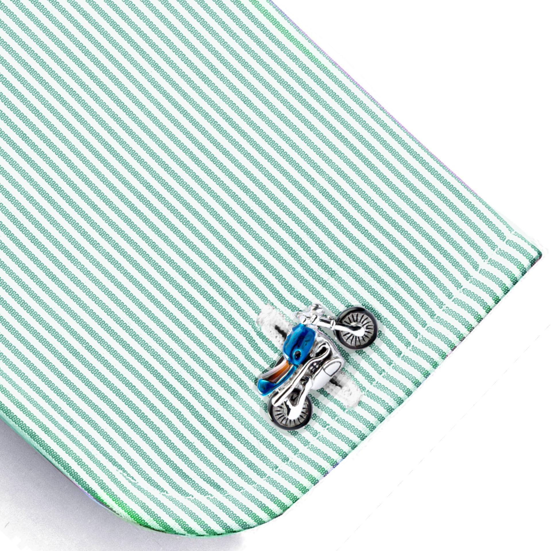 Alex Jona design collection, hand crafted in Italy, sterling silver, blue enamel motorcycle cufflinks. 
Dimensions 0.95 in W x 0.52 in H

Alex Jona cufflinks stand out, not only for their special design and for the excellent quality, but also for