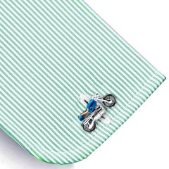 Alex Jona Sterling Silver Blue Enamel Motorcycle Cufflinks