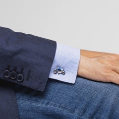 Alex Jona Sterling Silver Blue Enamel Motorcycle Cufflinks