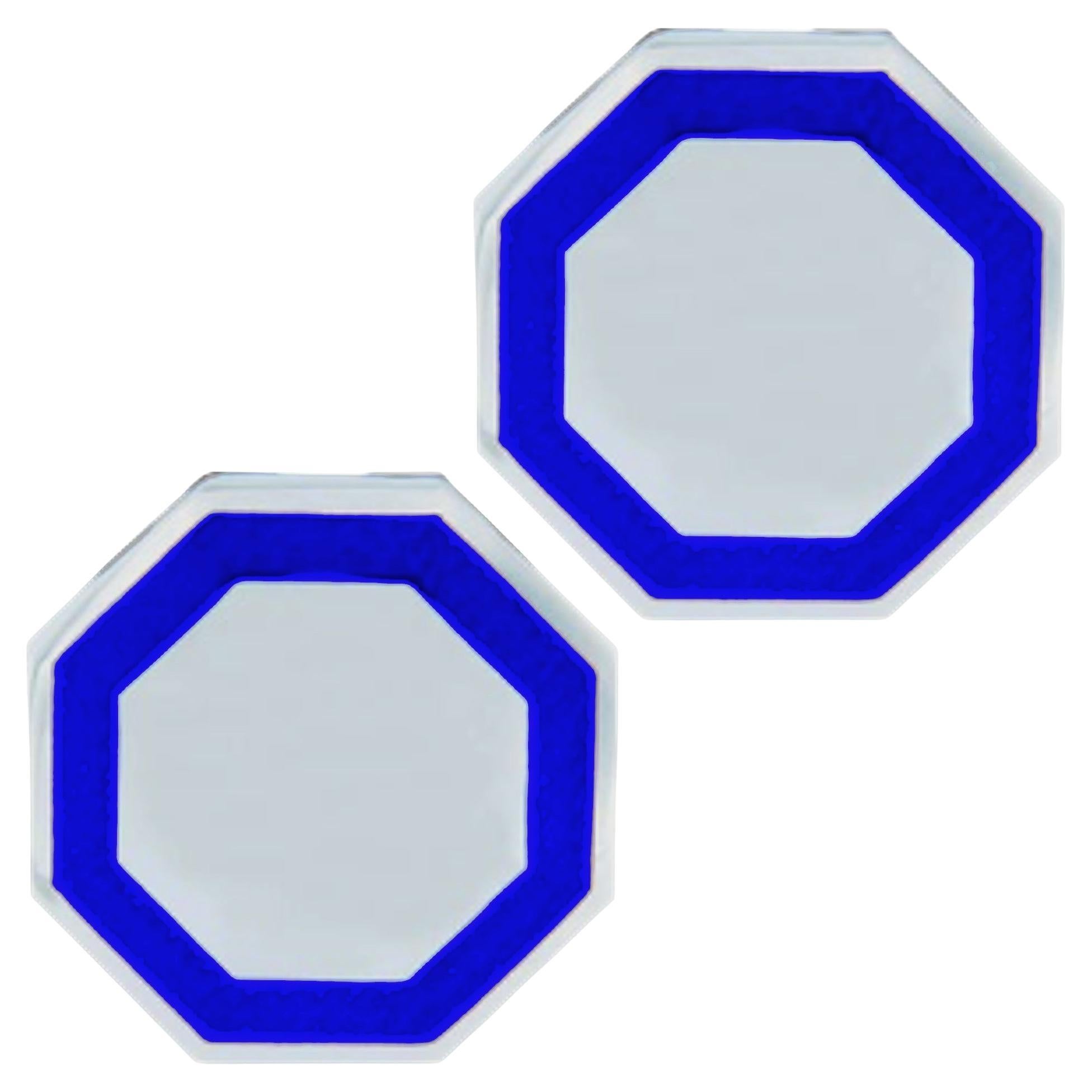 Alex Jona Sterling Silver Blue Enamel Octagonal Cufflinks