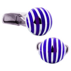 Alex Jona Sterling Silver Blue Enamel Stripe Cufflinks