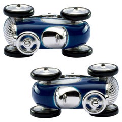 Alex Jona Sterling Silver Blue Enamel Vintage Toy Car Cufflinks