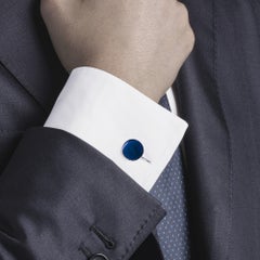 Alex Jona Sterling Silver Blue Fired Enamel Twisted Rope Motif Round Cufflinks