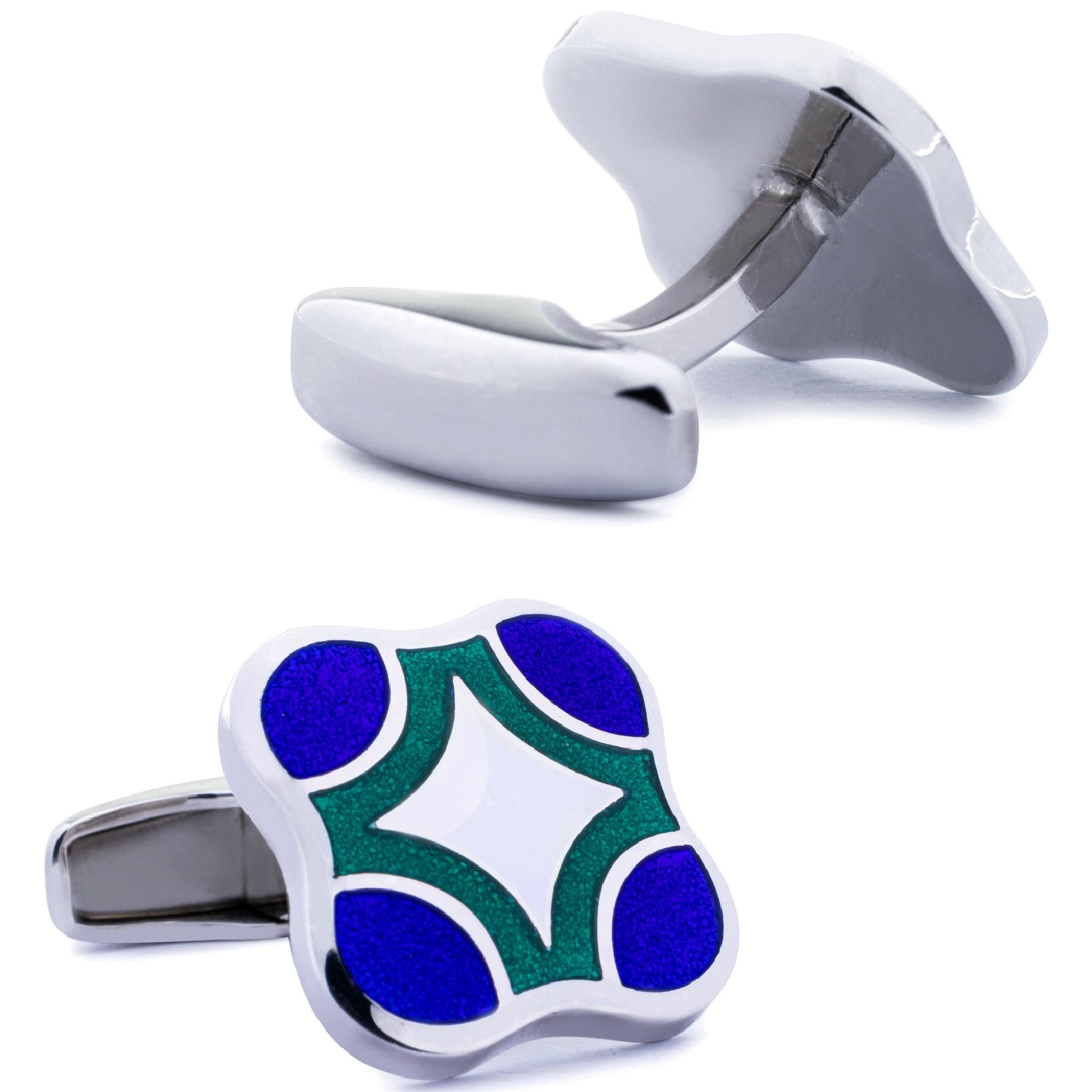 Manschettenknöpfe aus Sterlingsilber mit blauer und grüner Emaille von Jona im Zustand „Neu“ im Angebot in Lugano, CH