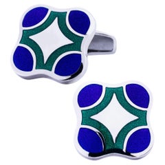 Gemelli da polso Alex Jona in argento sterling con smalto blu e verde