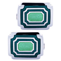 Gemelli rettangolari Alex Jona in argento sterling con smalto verde e blu