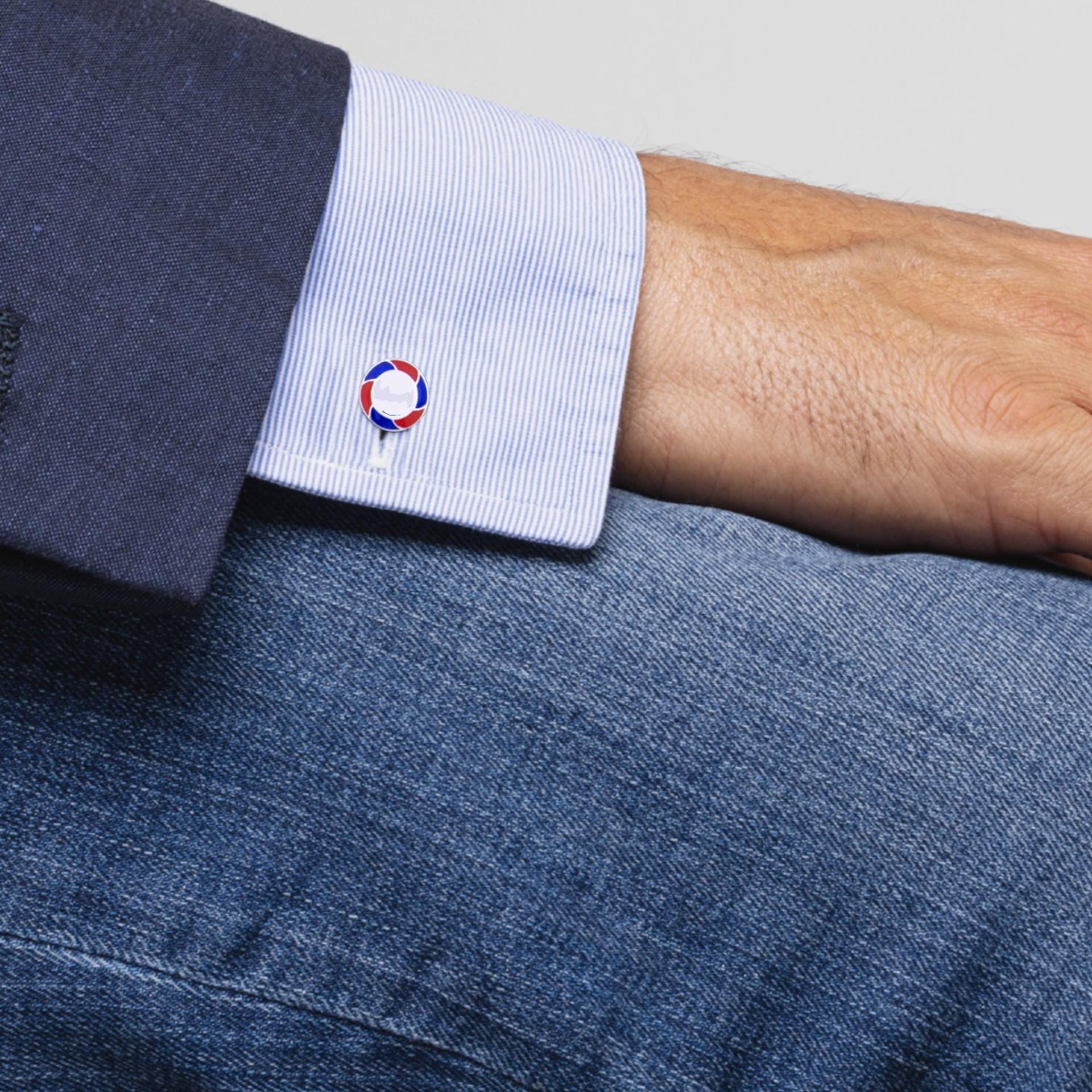 Women's or Men's Alex Jona Sterling Silver Blue Red Enamel Cufflinks For Sale