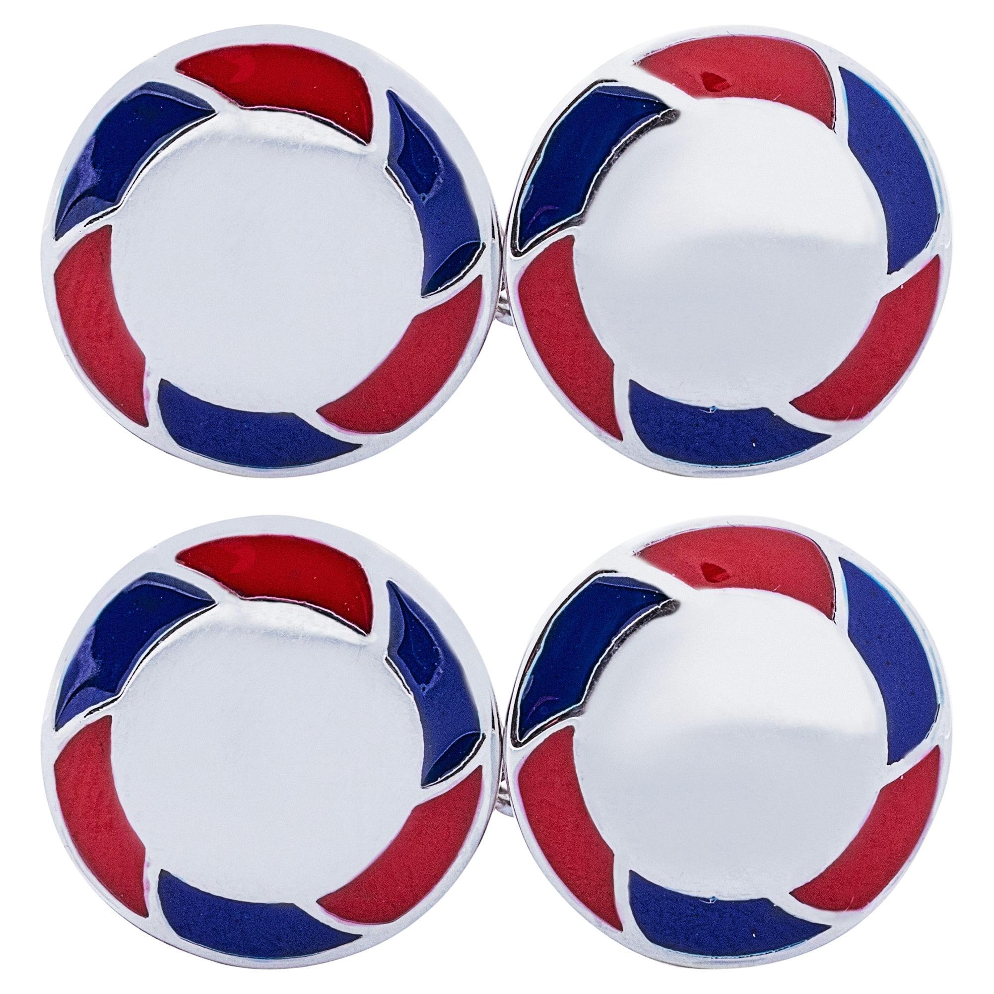 Alex Jona Sterling Silver Blue Red Enamel Cufflinks