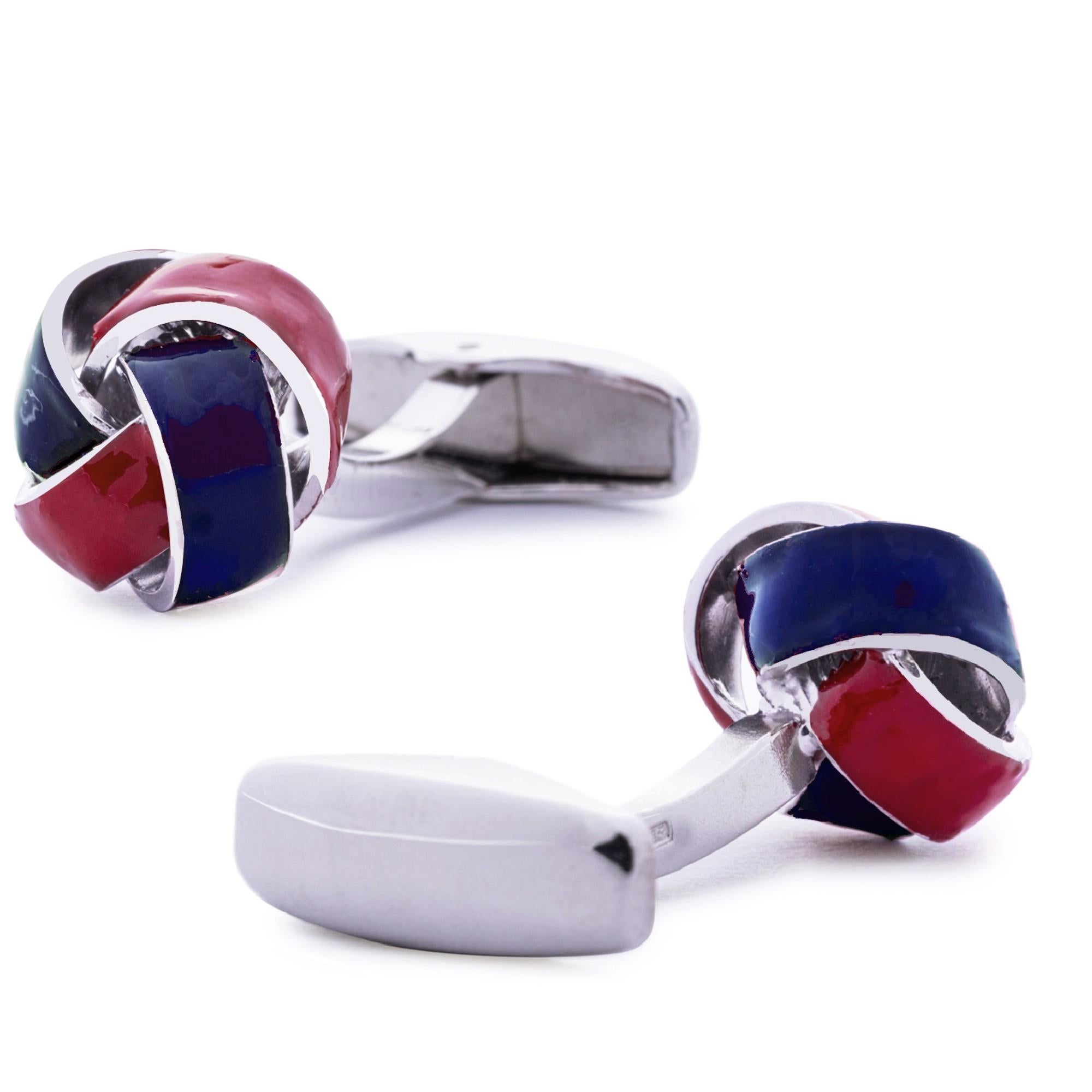Gemelli da polso Alex Jona in argento sterling con smalto blu e rosso In condizioni Nuovo in vendita a Lugano, CH