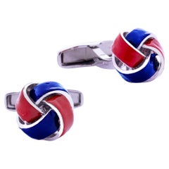 Alex Jona Sterling Silver Blue Red Enamel Knot Cufflinks