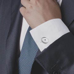 Boutons de manchette en argent Alex Jona Saphir bleu ovale bombé
