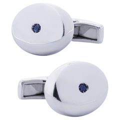 Boutons de manchette en argent Alex Jona Saphir bleu ovale bombé