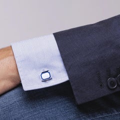 Gemelos rectangulares Alex Jona de plata de ley con esmalte azul y blanco