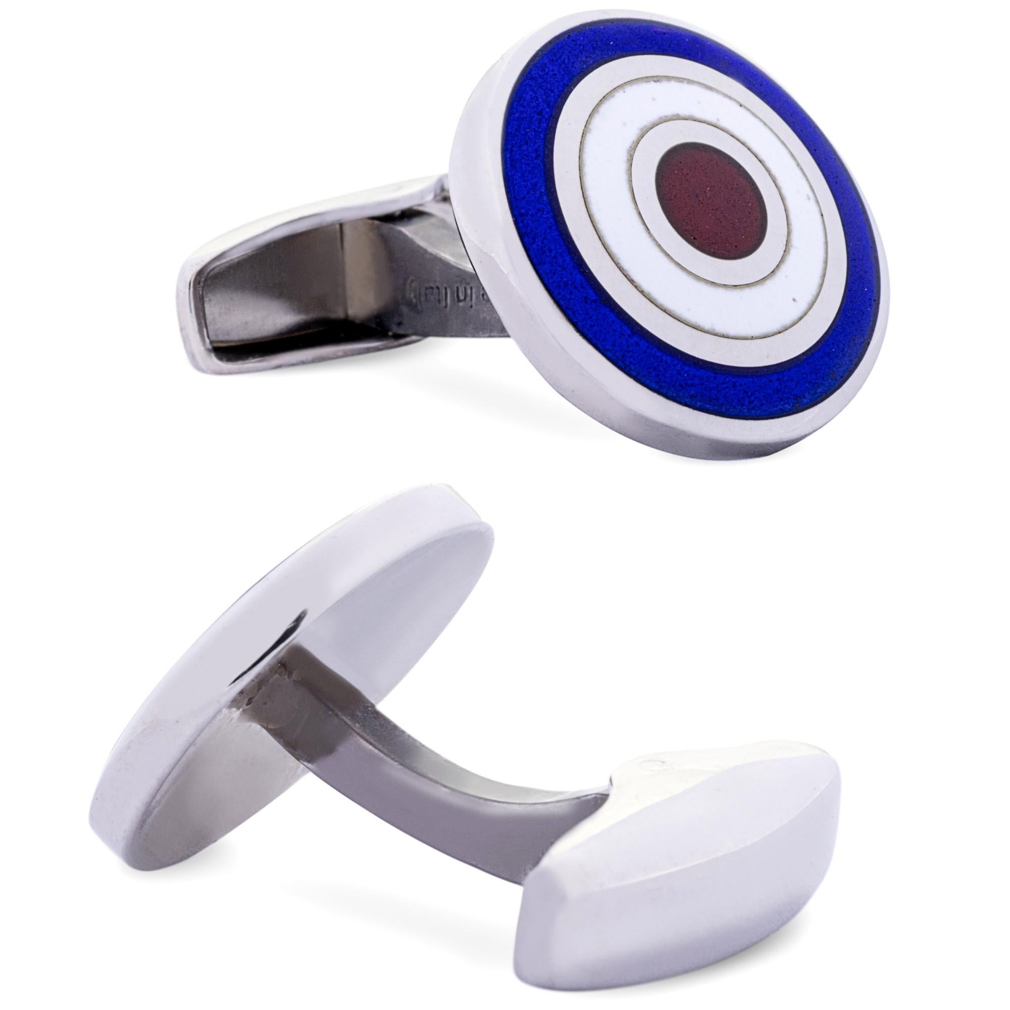 Gemelli da polso Alex Jona in argento sterling con smalto blu, bianco e rosso In condizioni Nuovo in vendita a Lugano, CH