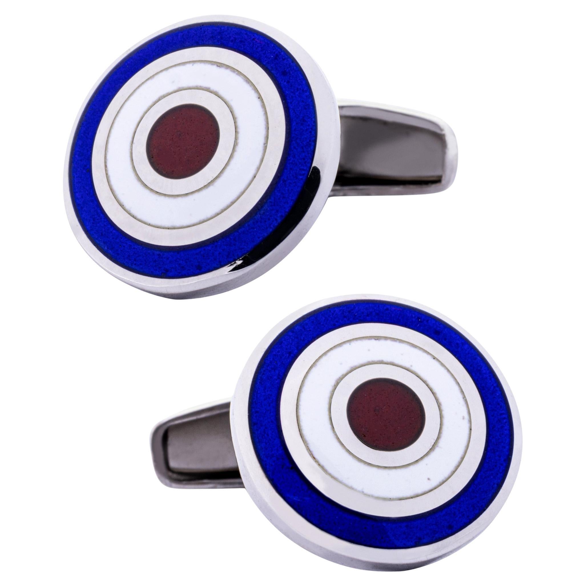 Gemelli da polso Alex Jona in argento sterling con smalto blu, bianco e rosso