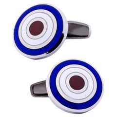 Gemelli da polso Alex Jona in argento sterling con smalto blu, bianco e rosso
