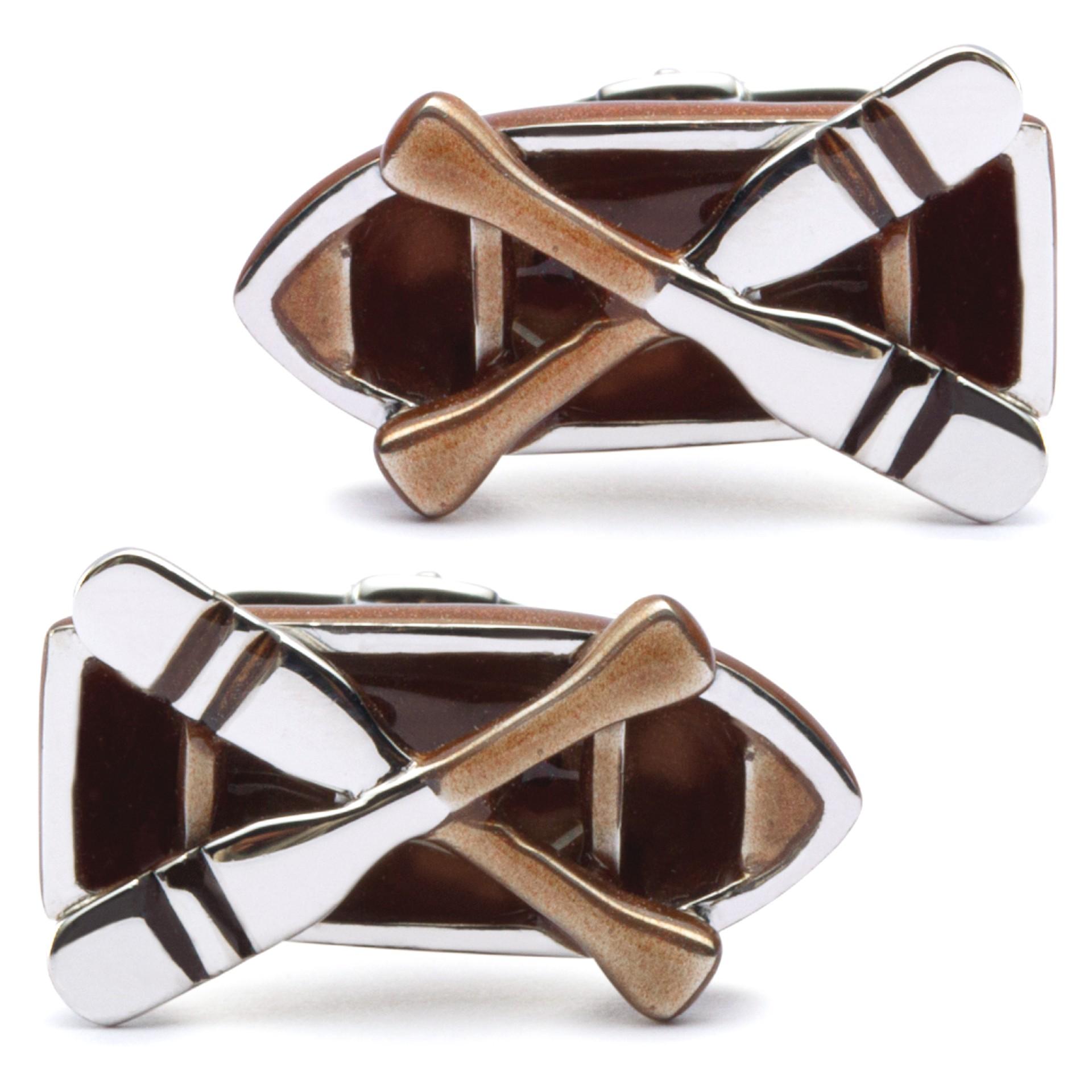 Alex Jona Sterling Silver Brown Enamel Rowboat Cufflinks For Sale