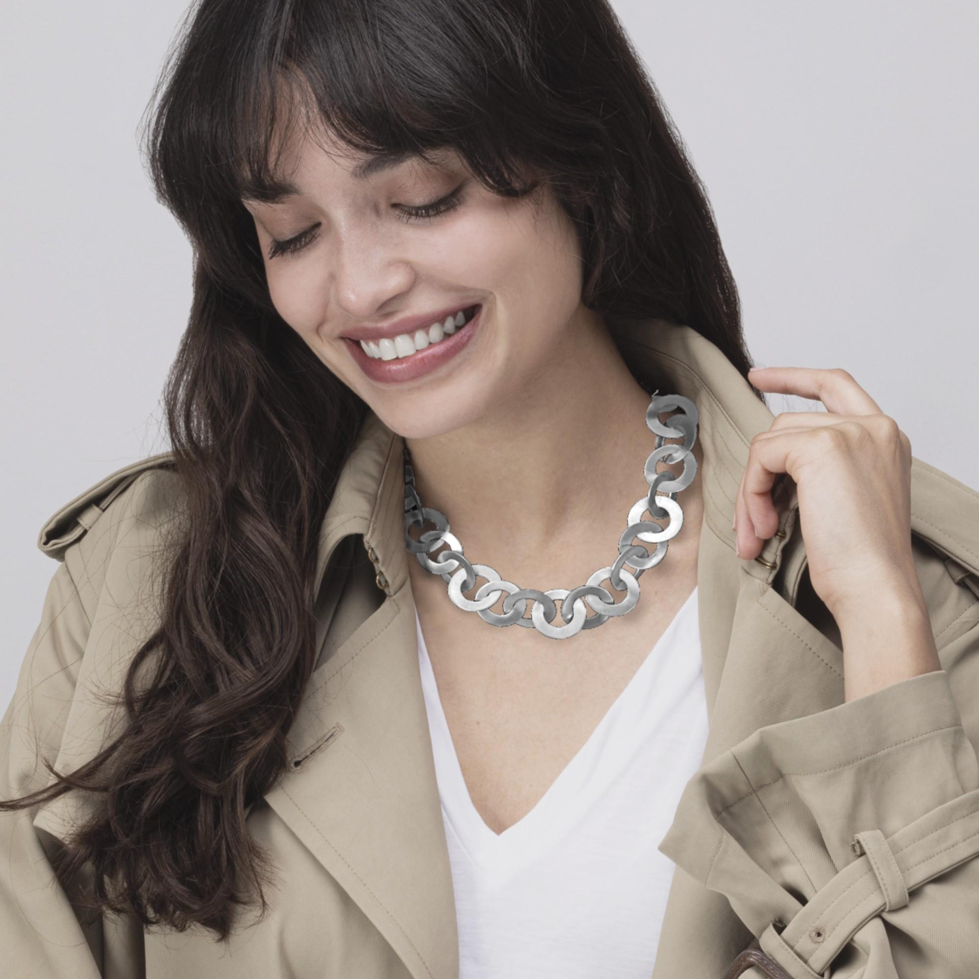 Alex Jona - Collana a catena in argento spazzolato con Link in vendita 1