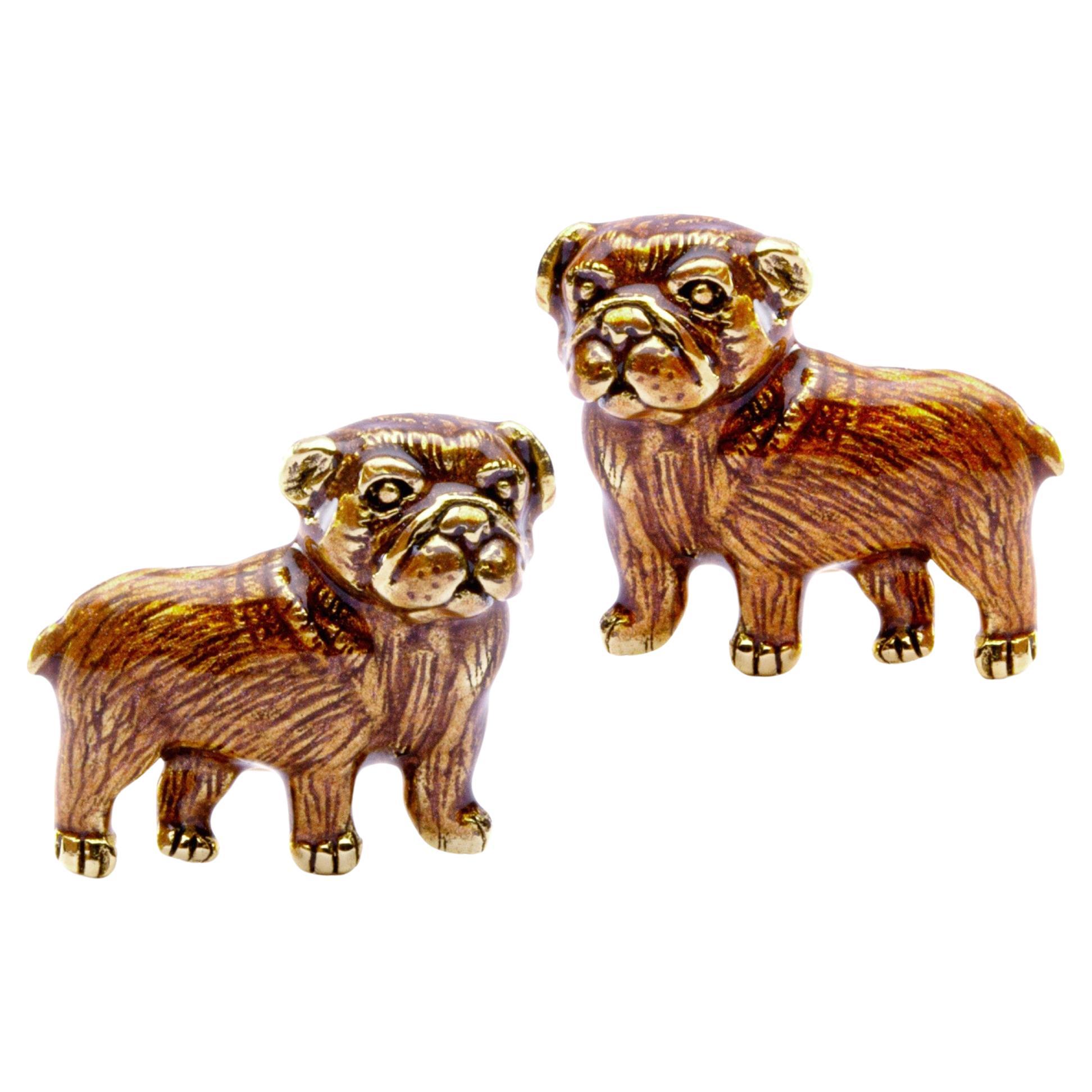 Gemelli da polso Alex Jona in argento 925 placcati in oro con bulldog in vendita