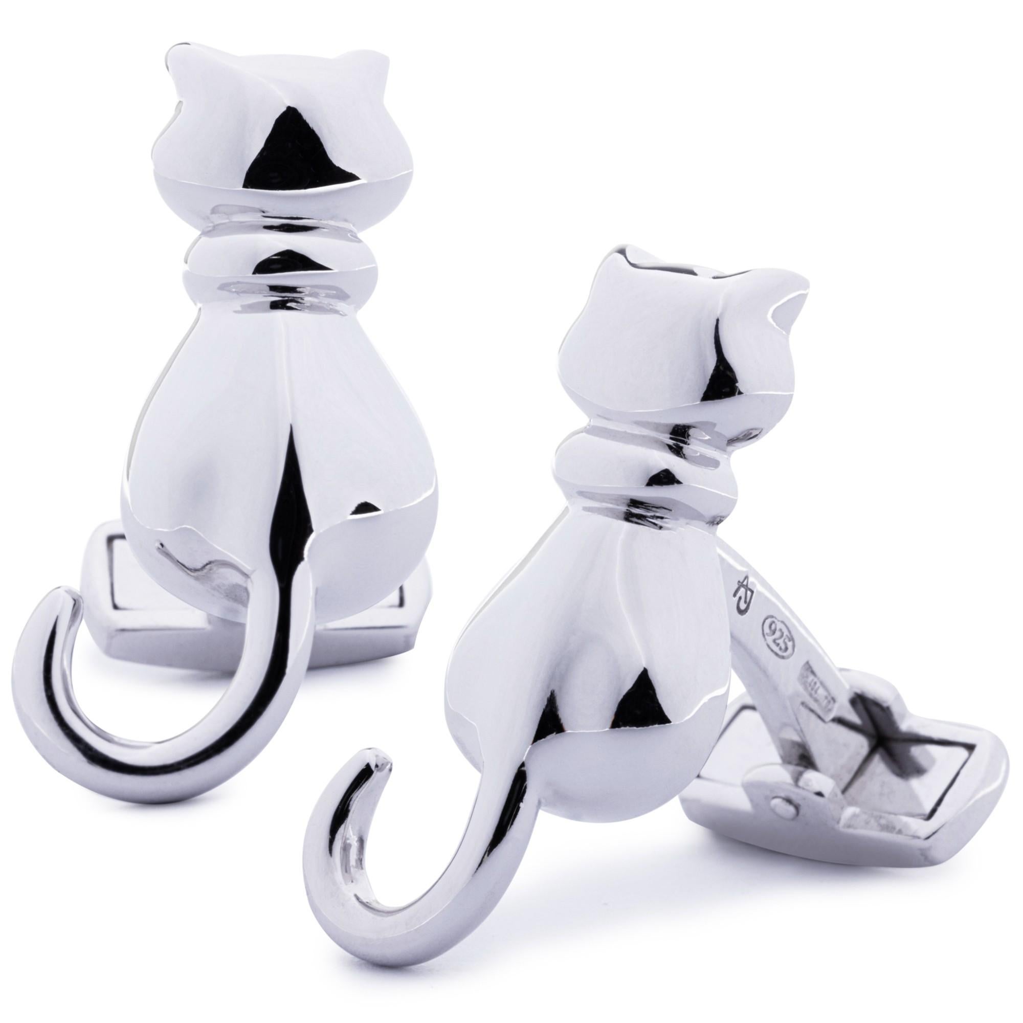 Alex Jona Sterling Silver Cat Cufflinks For Sale