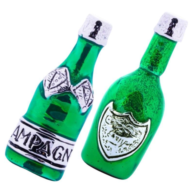 Alex Jona Sterling Silver Champagne Green Bottle Cufflinks For Sale