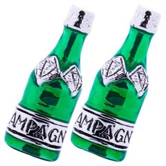 Gemelli Alex Jona in argento sterling con bottiglia verde di champagne