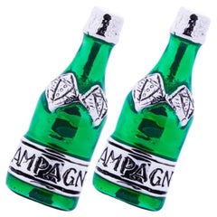 Alex Jona Sterling Silver Champagne Green Bottle Cufflinks