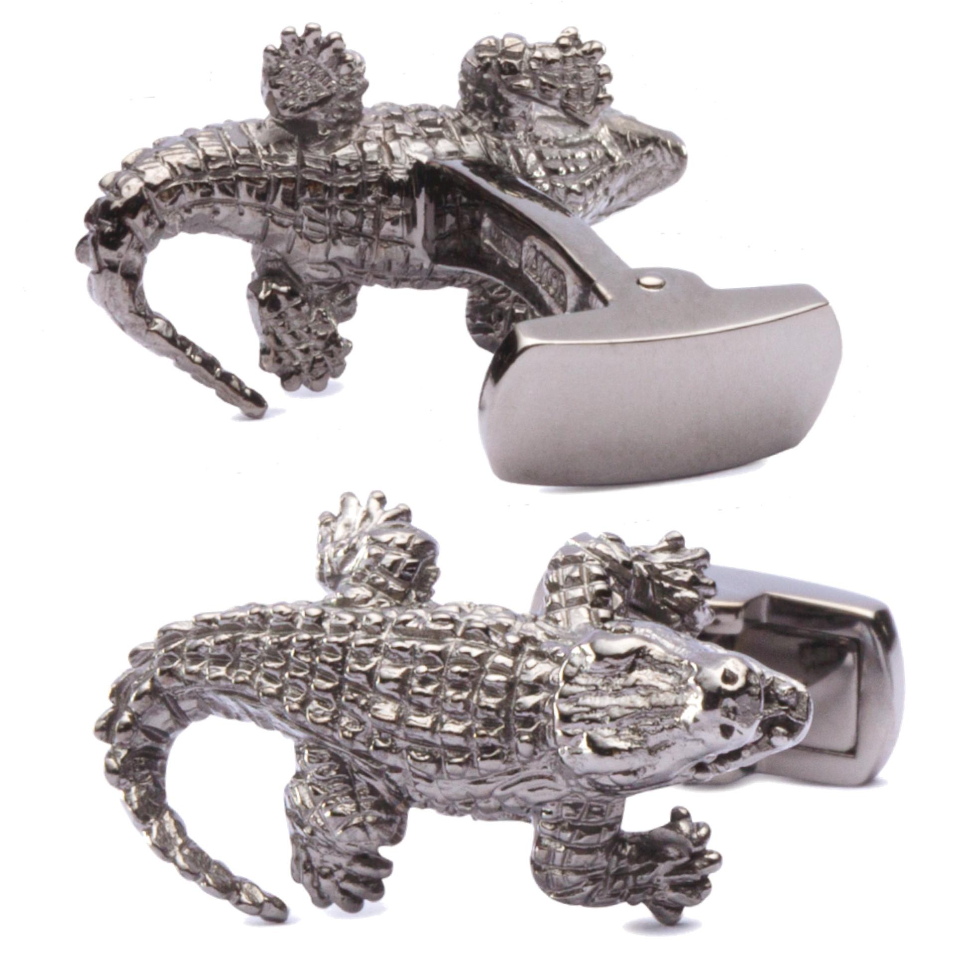 Alex Jona Boutons de manchette en argent sterling, crocodile et rhodium noir Neuf - En vente à Torino, Piedmont