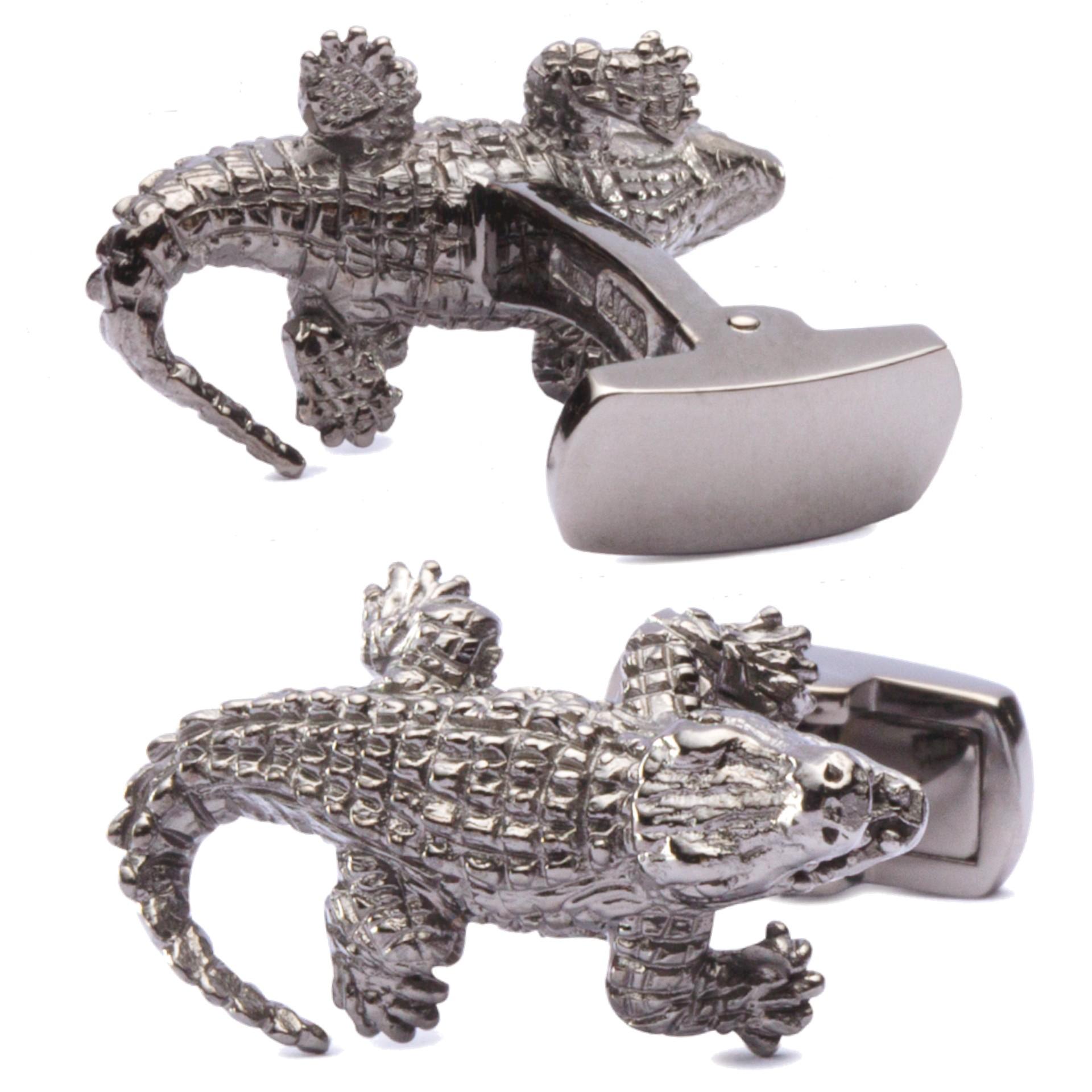 Alex Jona Boutons de manchette en argent sterling, crocodile et rhodium noir Neuf - En vente à Torino, IT