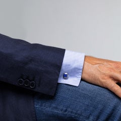 Alex Jona Sterling Silver Cufflinks Blue Enamel