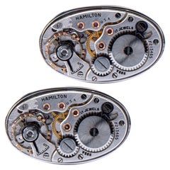 Alex Jona Sterling Silver Cufflinks with Vintage Hamilton Watch Movement