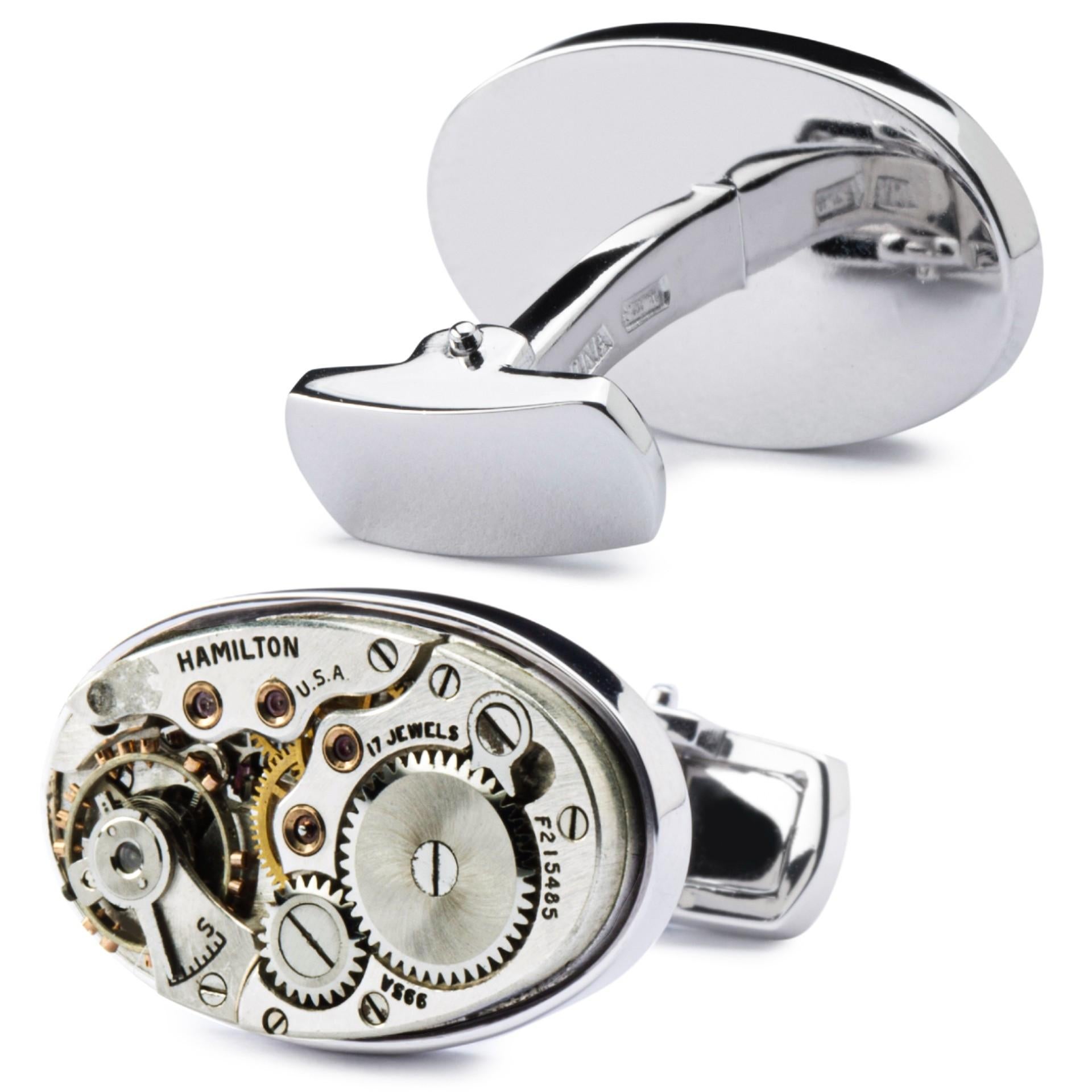 Alex Jona Sterling Silver Cufflinks with Vintage Watch Movement In New Condition For Sale In Torino, IT