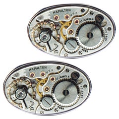 Alex Jona Sterling Silver Cufflinks with Used Watch Movement