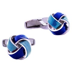 Alex Jona Sterling Silver Dark & Light Blue Enamel Knot Cufflinks