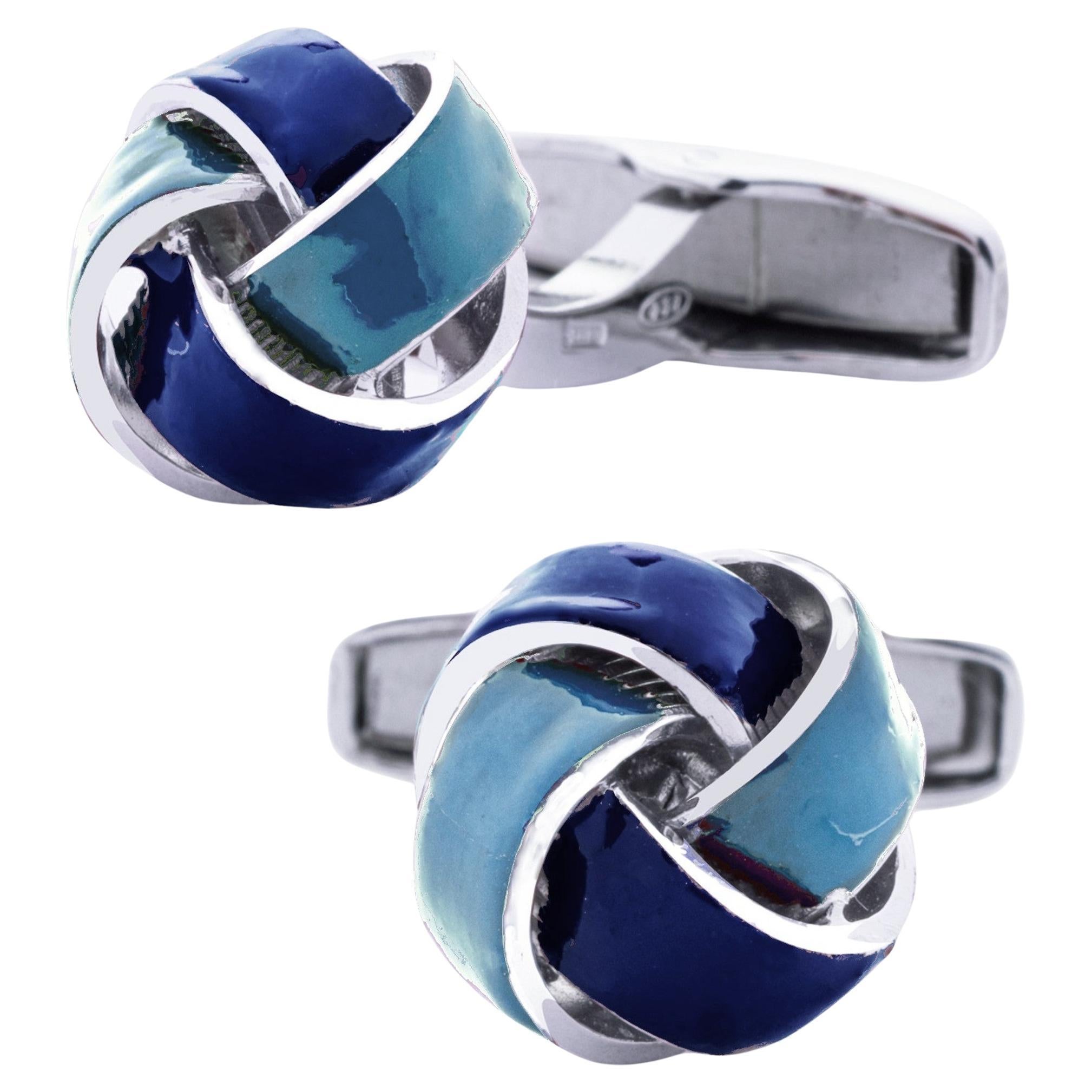 Gemelli da polso Alex Jona in argento sterling con smalto blu scuro e blu chiaro