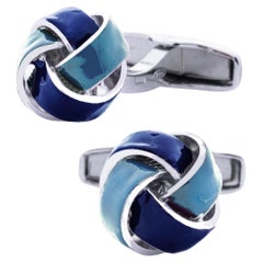 Gemelli da polso Alex Jona in argento sterling con smalto blu scuro e blu chiaro