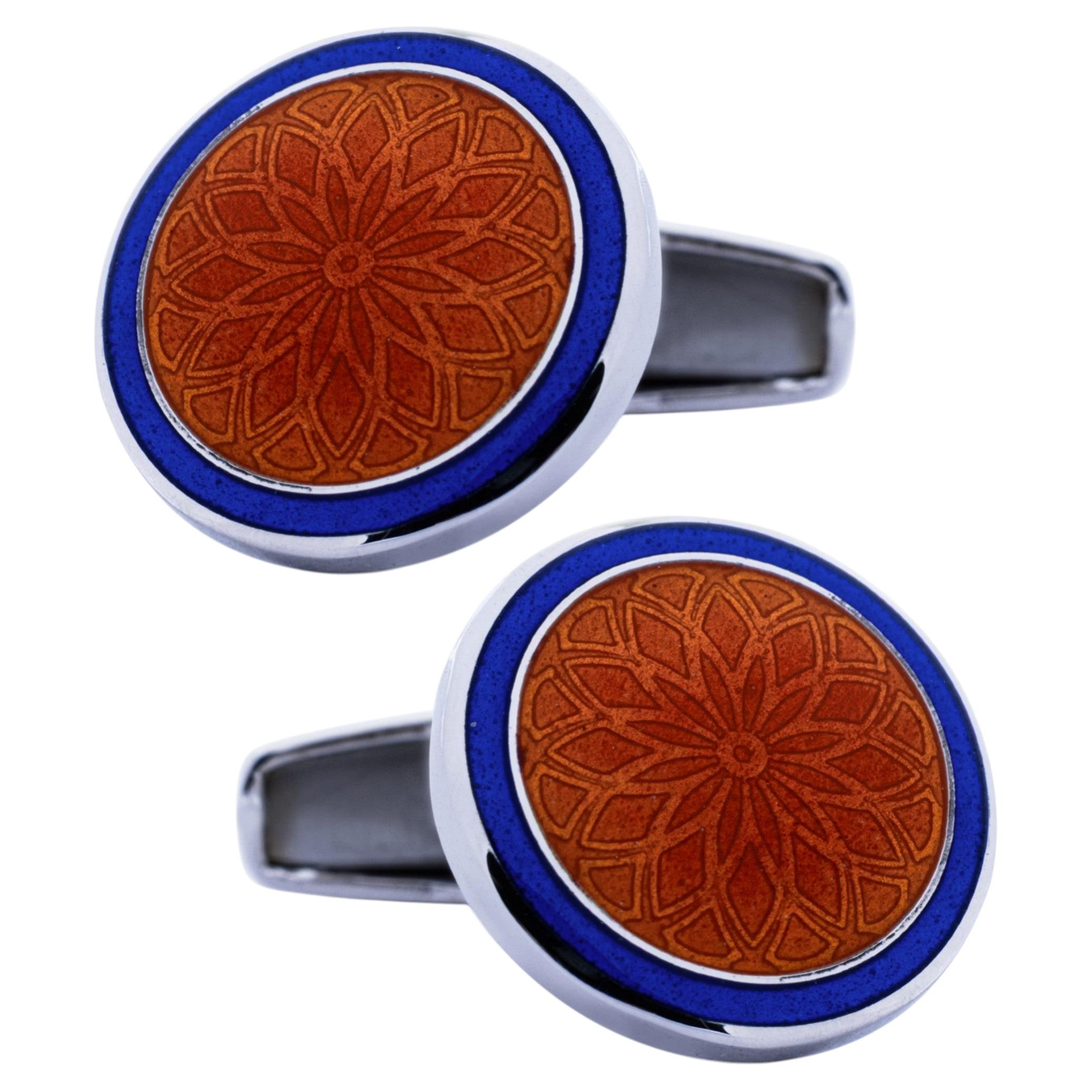 Alex Jona Sterling Silver Dark Red & Blue Fire Enamel Cufflinks