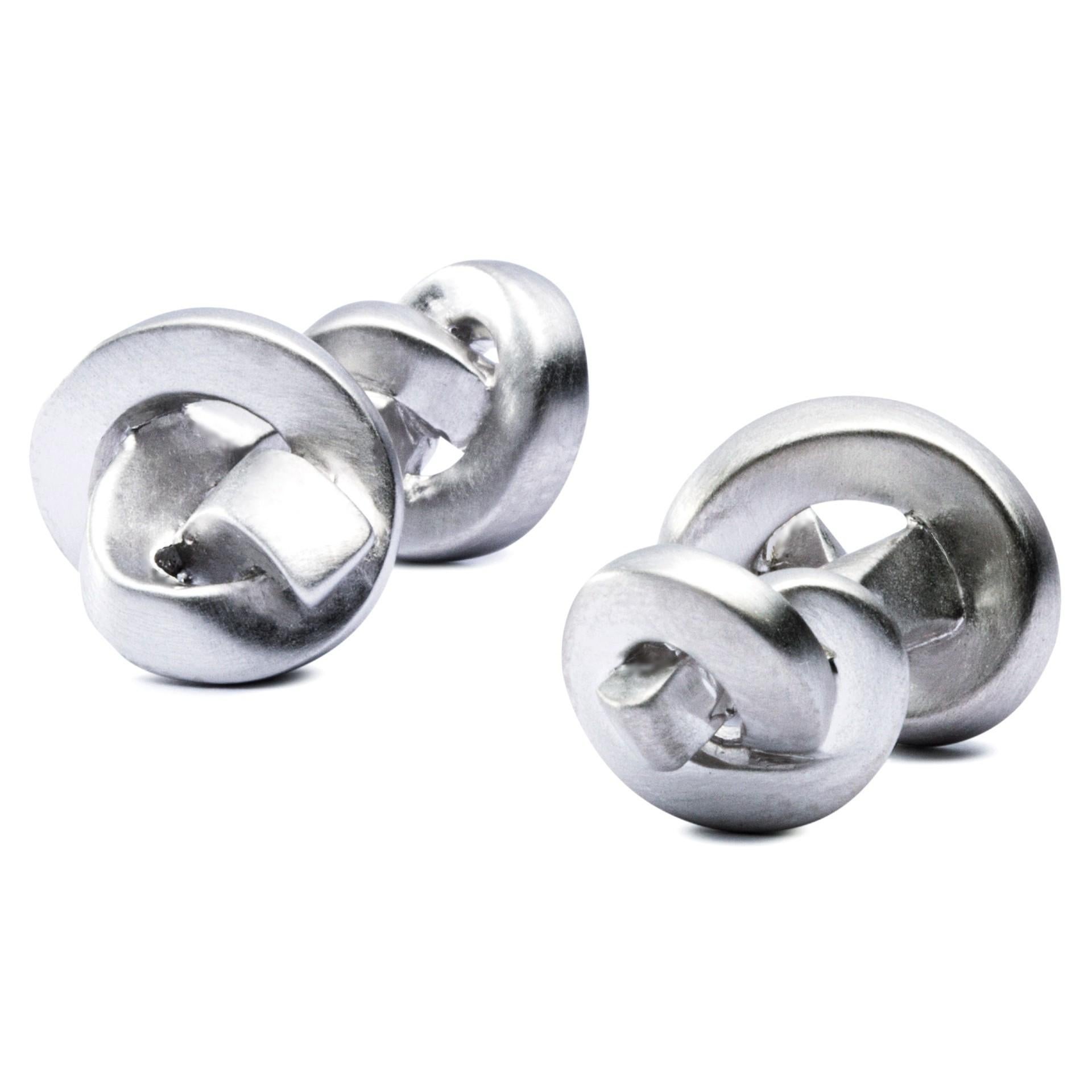 Alex Jona Sterling Silver Double Knot Brushed Cufflinks In New Condition In Lugano, CH
