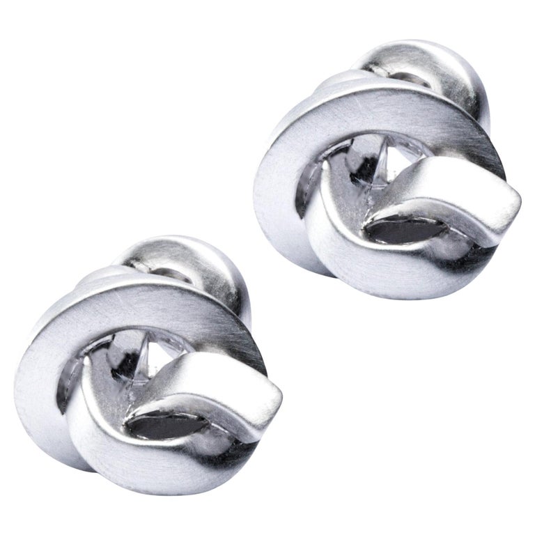 Alex Jona Sterling Silver Double Knot Brushed Cufflinks For Sale
