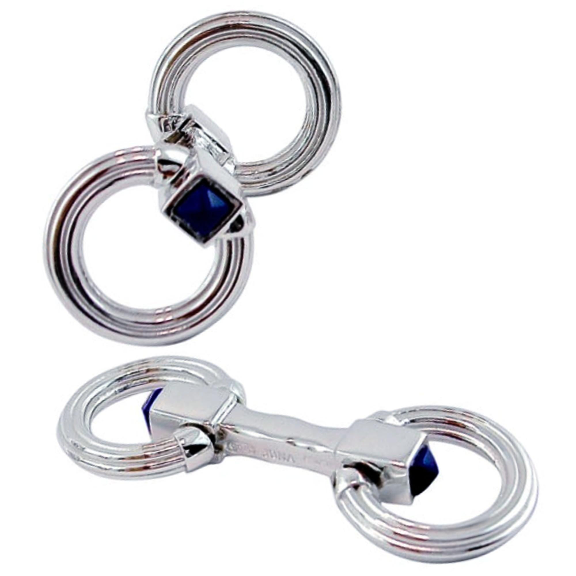 Cabochon Alex Jona Sterling Silver Double Ring Folding Cufflinks For Sale