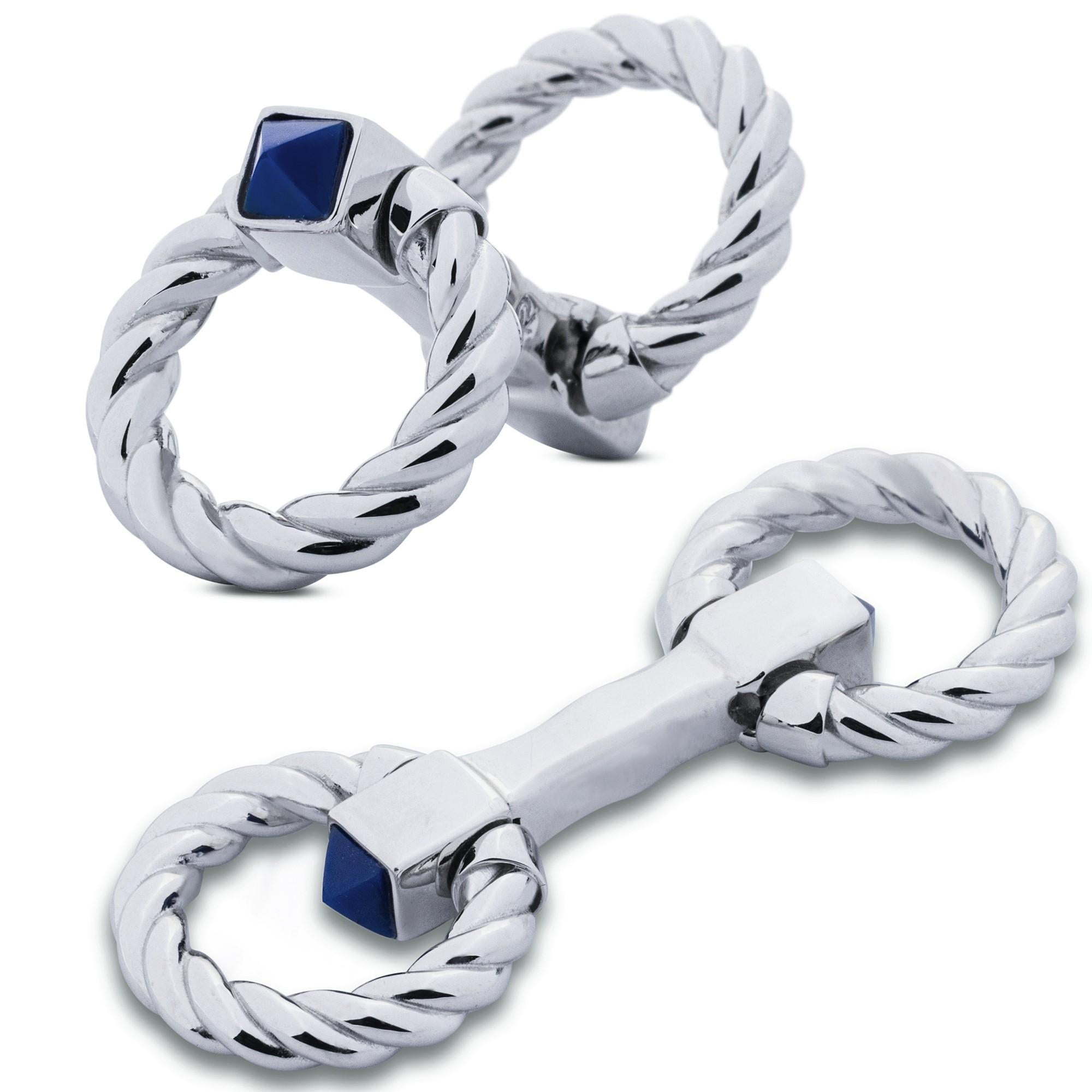 Trillion Cut Alex Jona Sterling Silver Double Ring Folding Cufflinks For Sale
