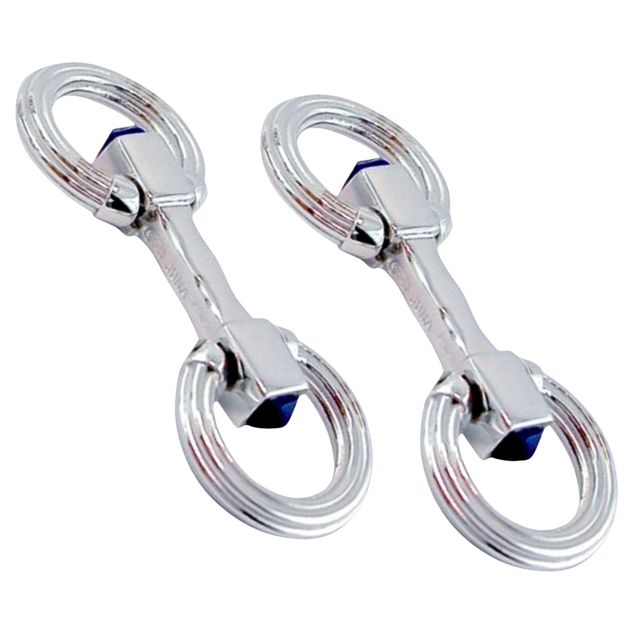 Alex Jona Sterling Silver Double Ring Folding Cufflinks For Sale